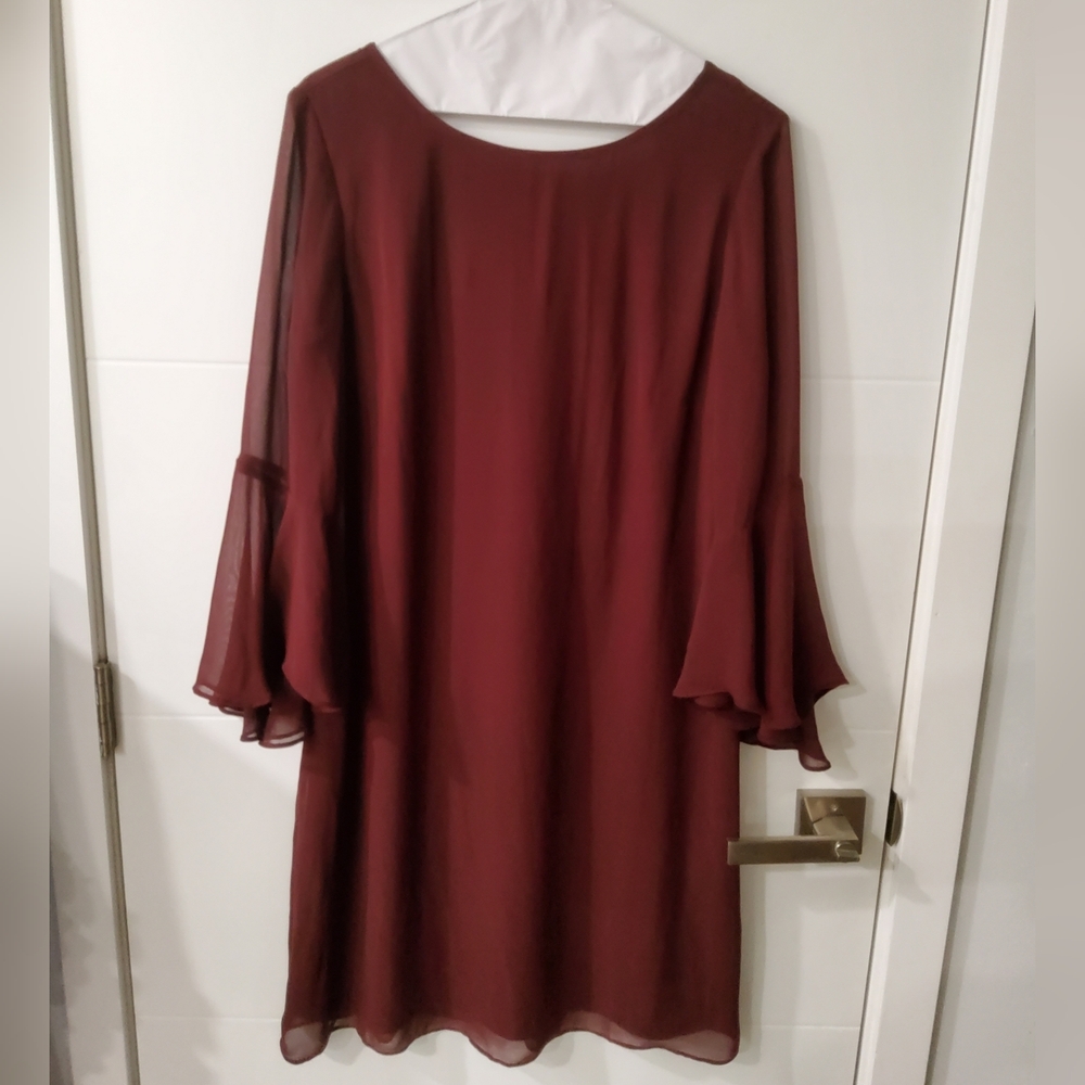 INC International Concepts Burgundy Bell Sleeve Mini Dress Size 10